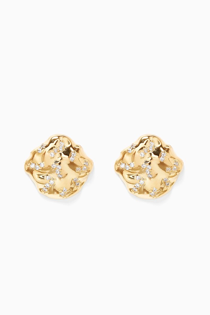 

Pavé Waves Stud Earrings in 18kt Gold-Plated Brass