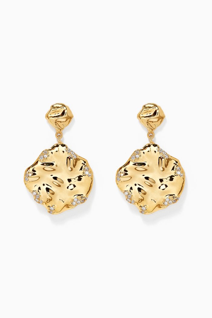 

Double Face Pavé Waves Earrings in 18kt Gold-Plated Brass