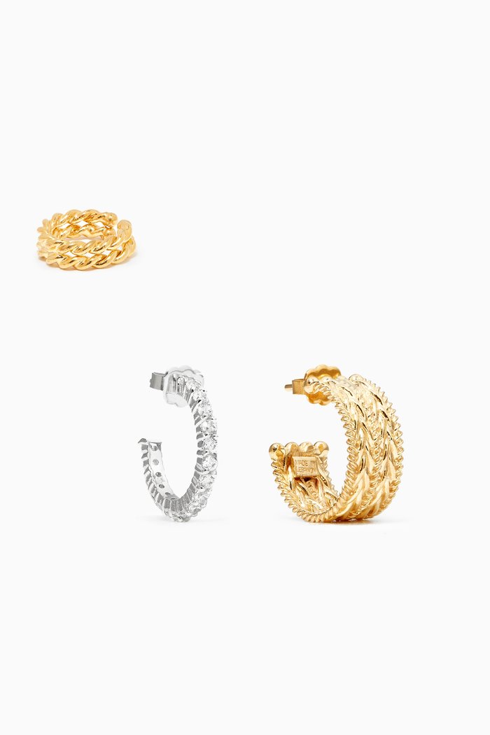 

Torsad & Pavé Earring Set in 18kt Gold-Plated Brass