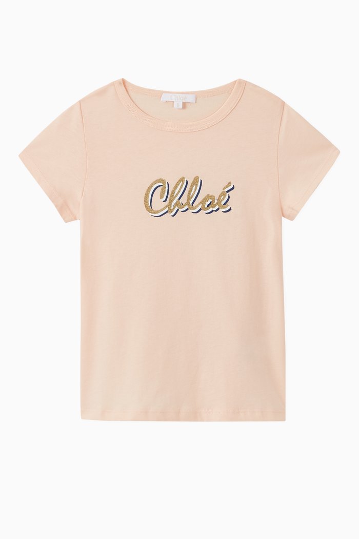 

Glitter Logo Cotton T-Shirt, Pink