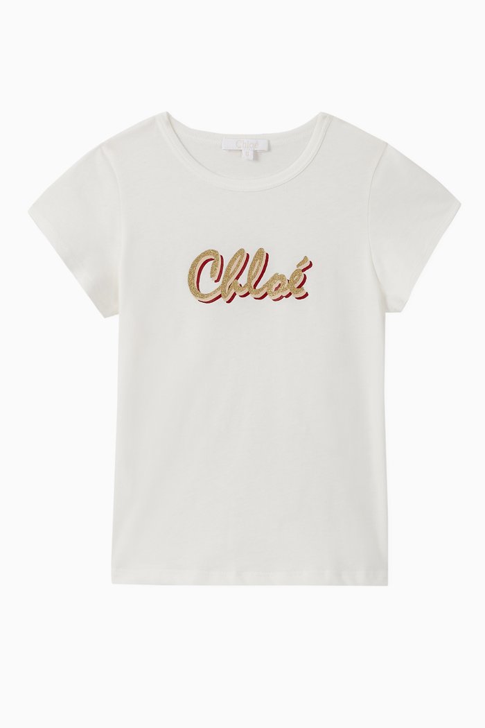 

Glitter Logo Cotton T-Shirt, Neutral