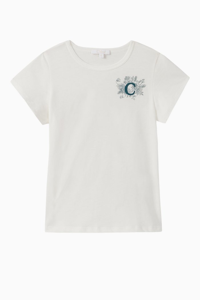 

Floral Logo Cotton T-Shirt, Neutral
