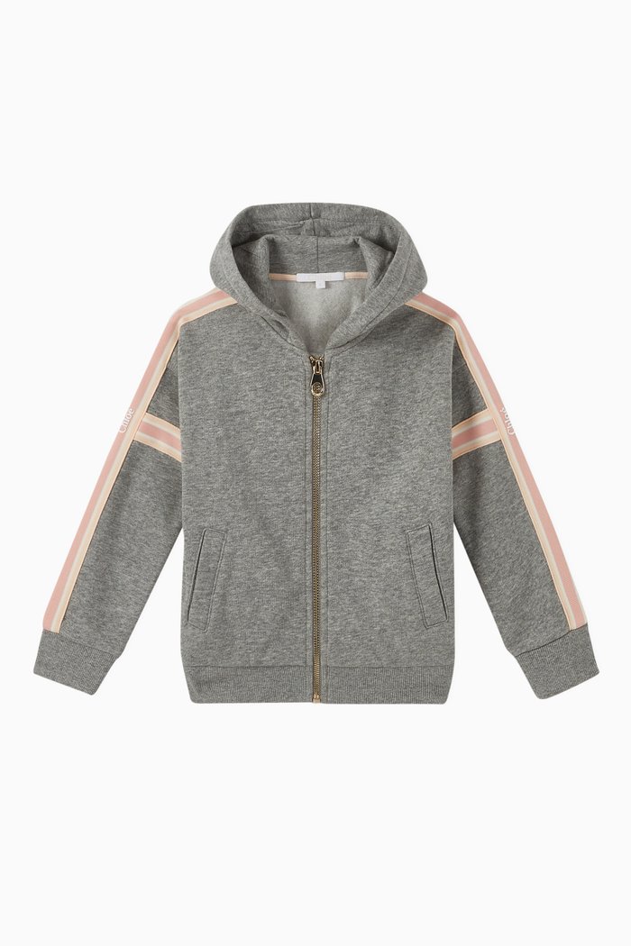 Side Stripe Cotton Hoodie, Grey