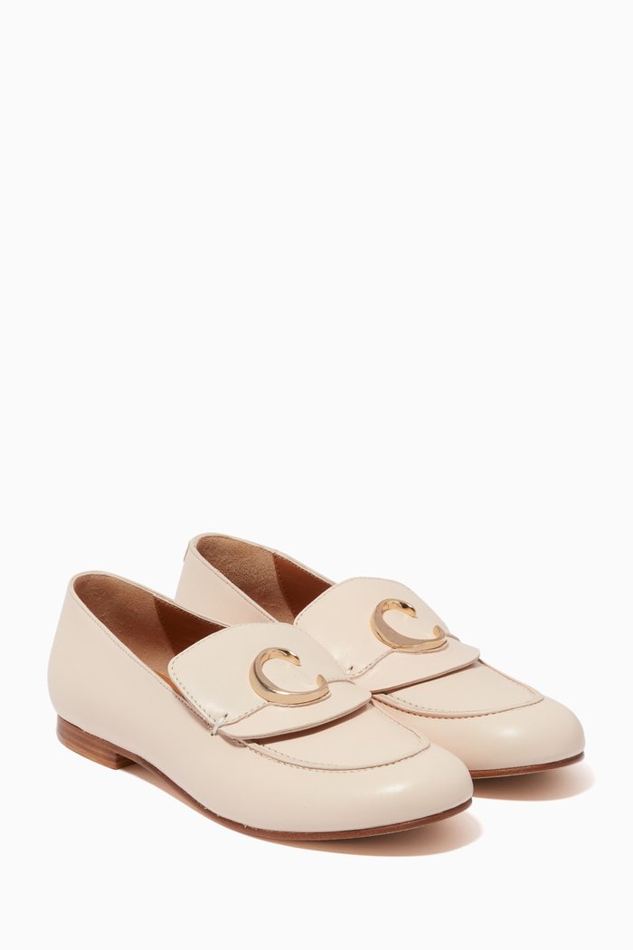 

C Logo Loafers in Leather, Pink