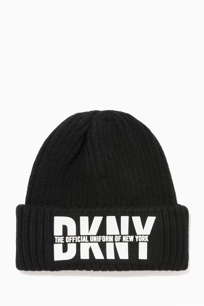 

Ribbed Knit Logo Beanie, Black