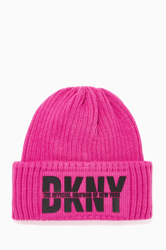 Ribbed Knit Logo Beanie, Pink