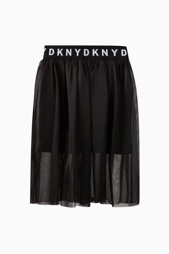 

Logo Waistband Panelled Mesh Skirt, Black