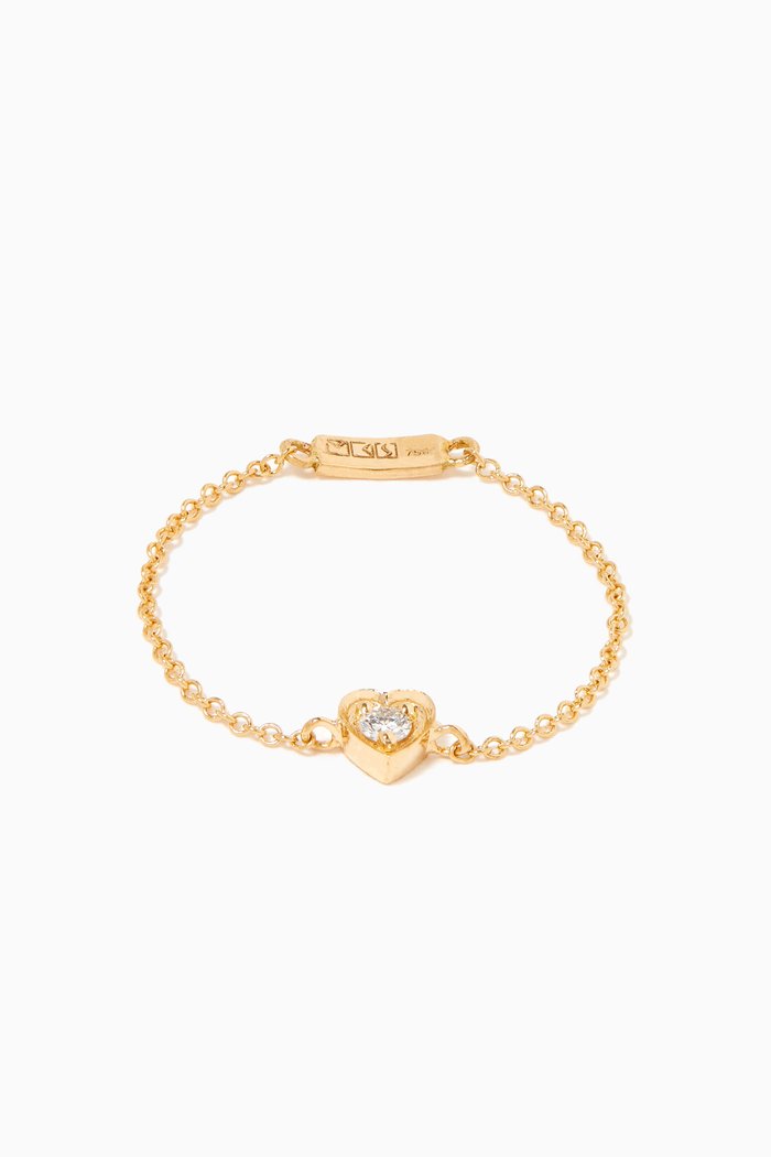 

Mini Heart Diamond Chain Ring in 18kt Yellow Gold