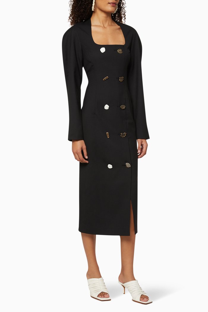 

Camila Button Dress, Black
