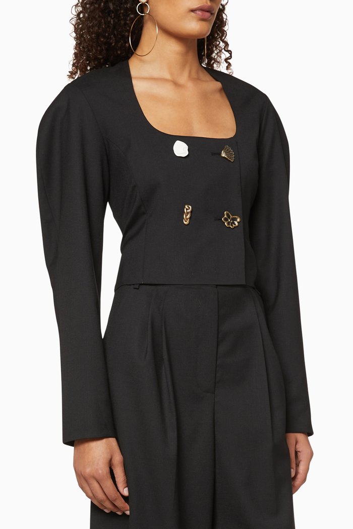

Nina Button Crop Jacket, Black