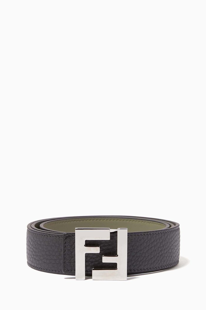 

FF Buckle Reversible Belt in Romano Leather, Black