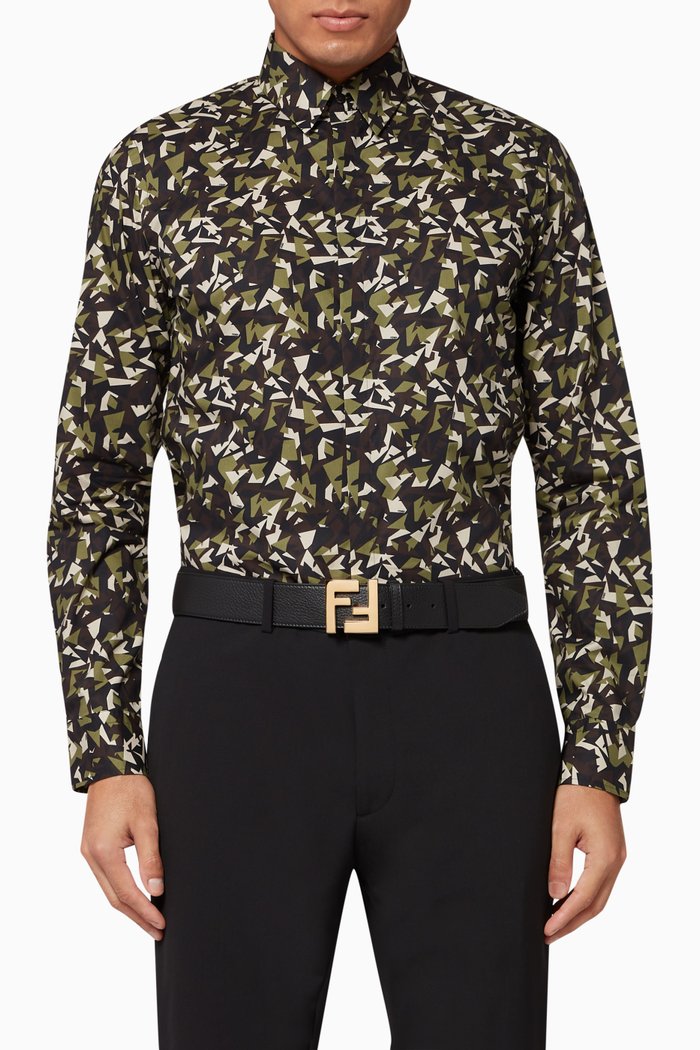 

Camouflage Bag Bugs Eyes Silk Shirt, Green