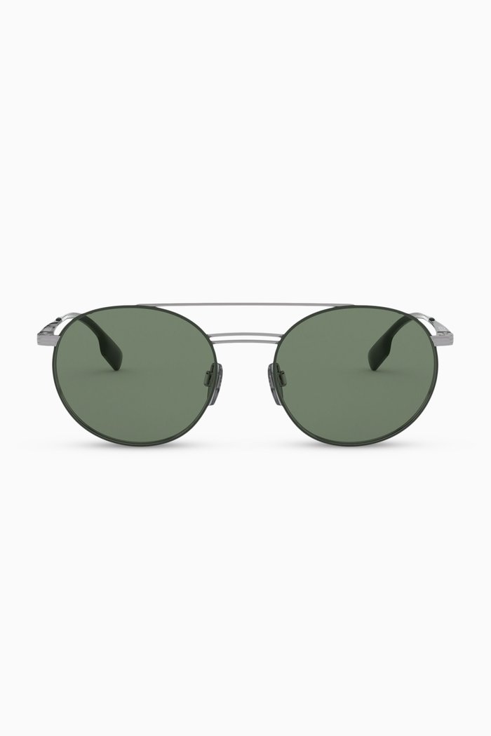 

Top Bar Detail Round Frame Sunglasses, Black