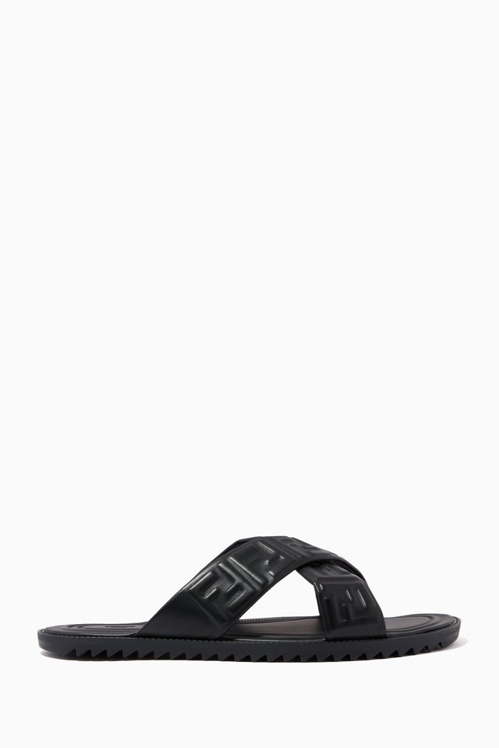 

FF Slide Sandals in Leather, Black