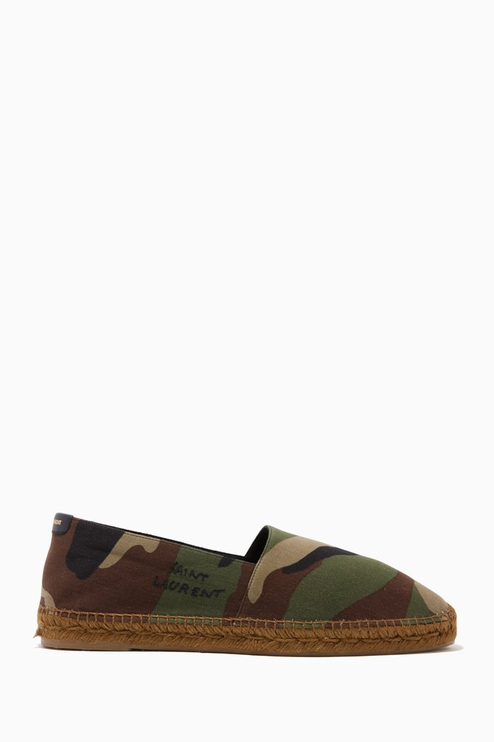 

SAINT LAURENT Embroidered Espadrilles in Camouflage Print Canvas, Green