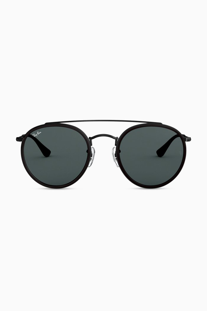 

Round Double Bridge Sunglasses, Black