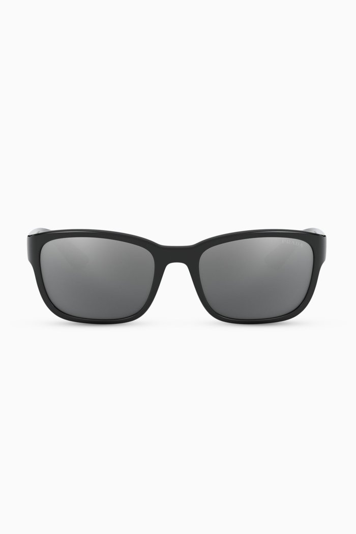 

Rectangle Mirrored Sunglasses in Acetate, Black
