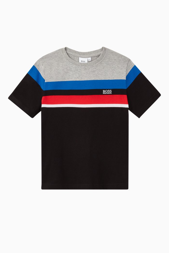 

Contrast Stripes Logo Cotton T-Shirt, Black