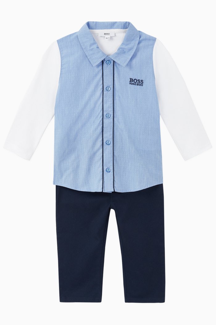 

Logo Cotton Shirt & Twill Pants Set, Blue