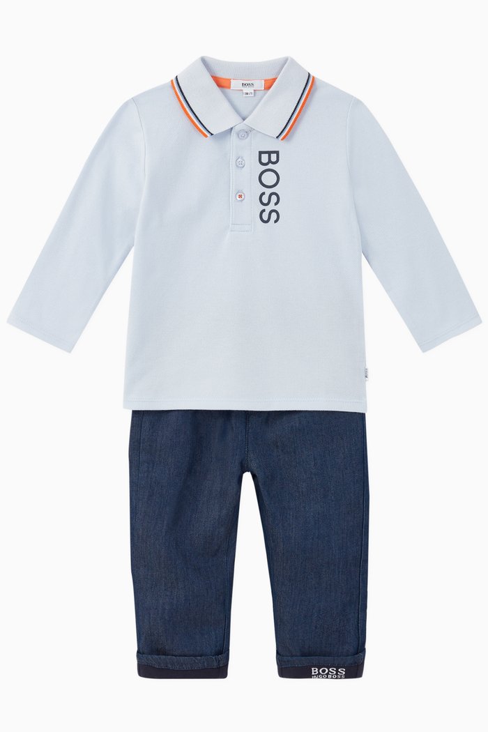 

Logo Cotton Polo & Pants Set, Blue