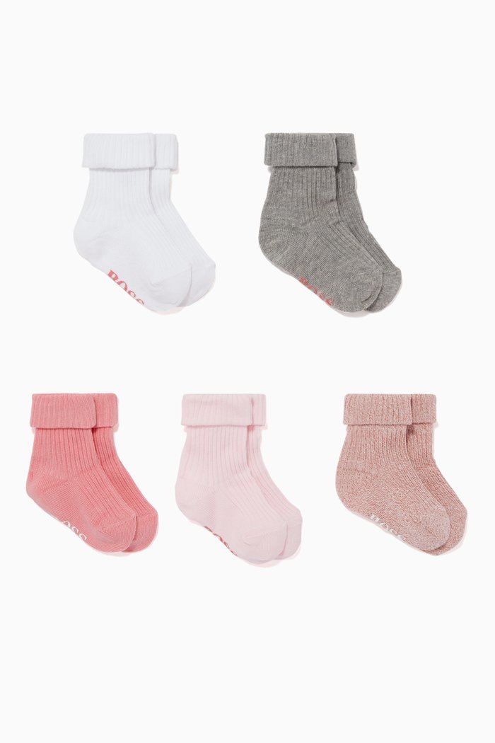 

Logo Ribbed Knit Socks, Set of 5, Pink