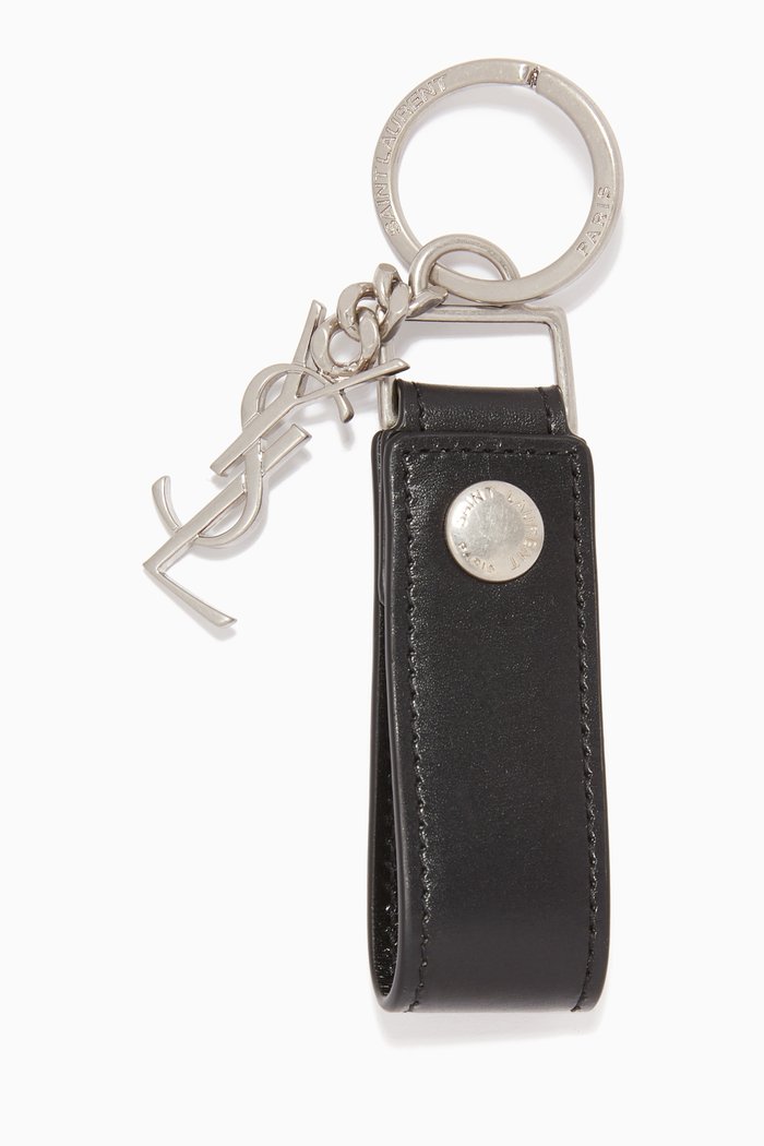 Monogram Key Ring in Smooth Leather, Black