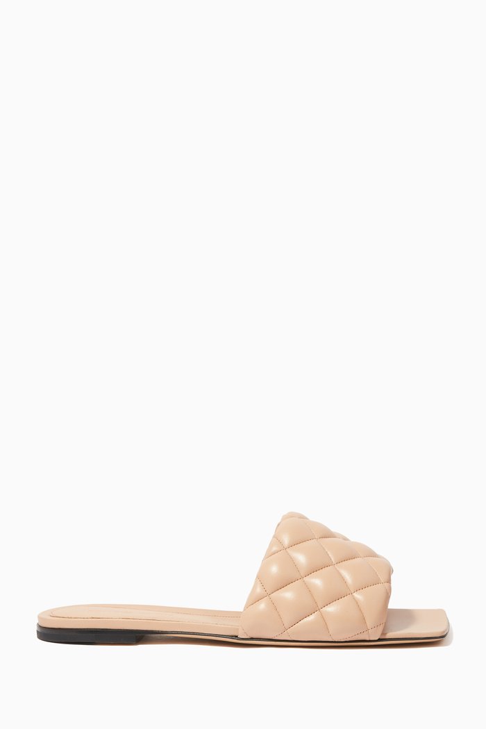 Padded Slide Sandals in Nappa, Neutral