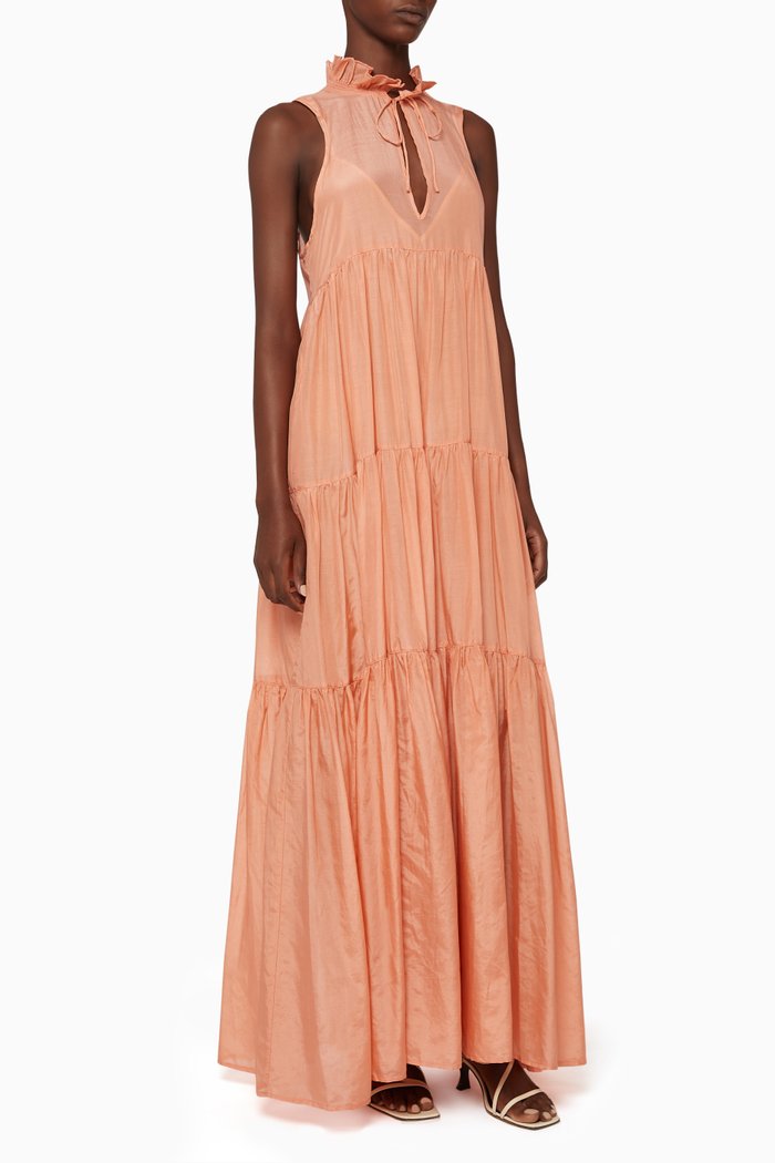 Sofia Silk Tiered Maxi Dress, Pink