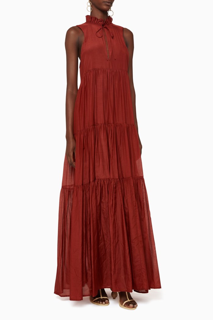 

Sofia Silk Tiered Maxi Dress, Red