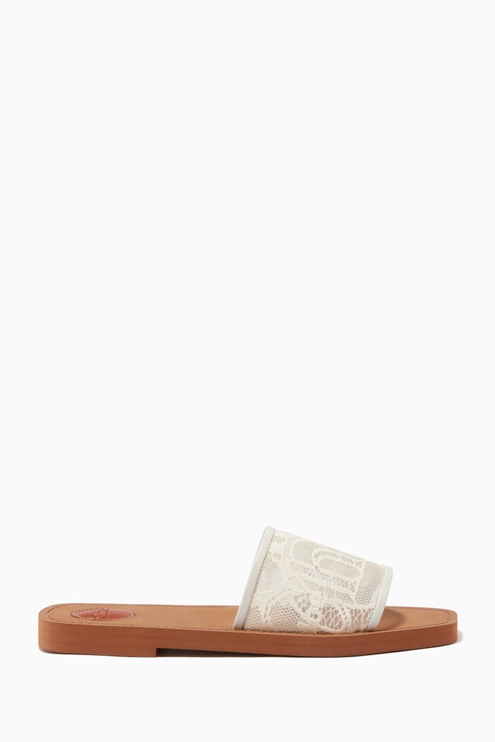 

Woody Flat Mule Sandals in Lace, Neutral