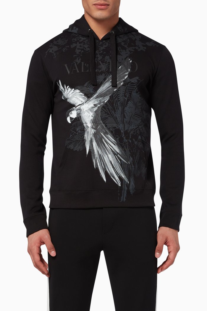 

Mural Jungle Print Logo Hoodie, Black