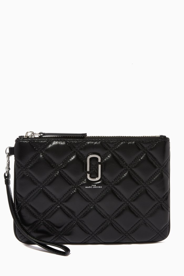 

The Quilted Softshot Wristlet in Leather, Black