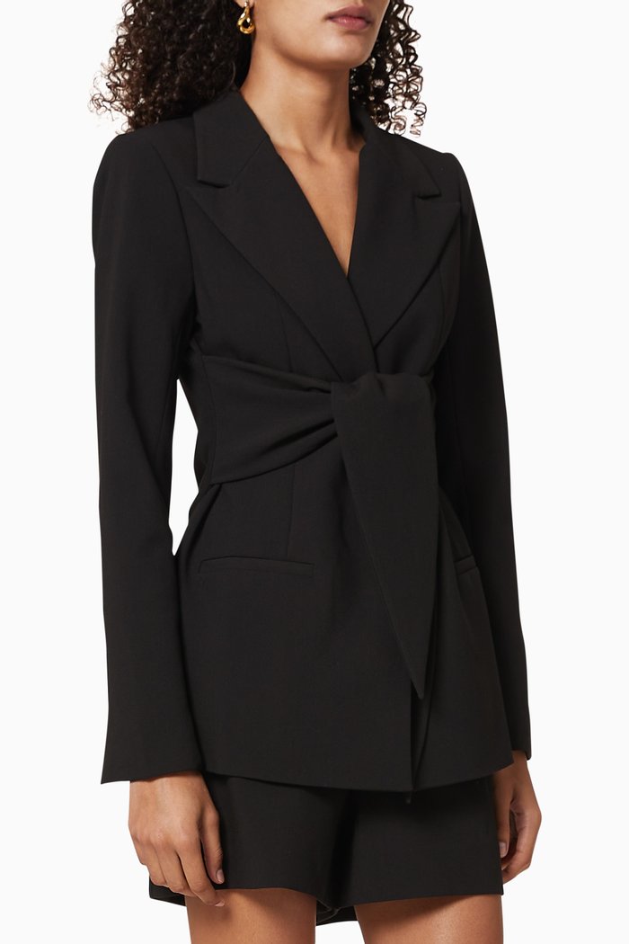 

Exec Tie Waist Crêpe Blazer, Black