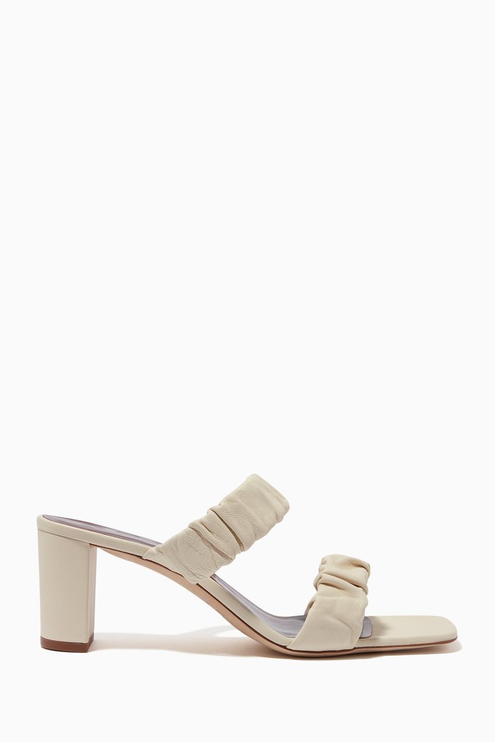 Frankie 65 Ruched Sandals in Leather, Neutral