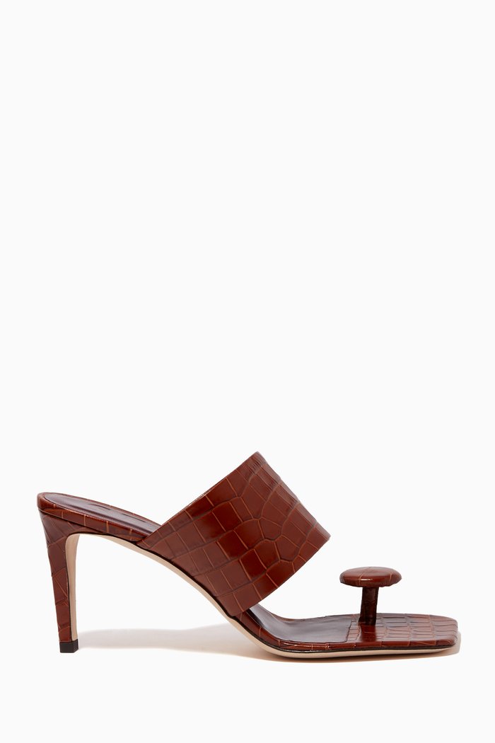 

Luna 85 Mule Sandals in Croc Embossed Leather, Brown