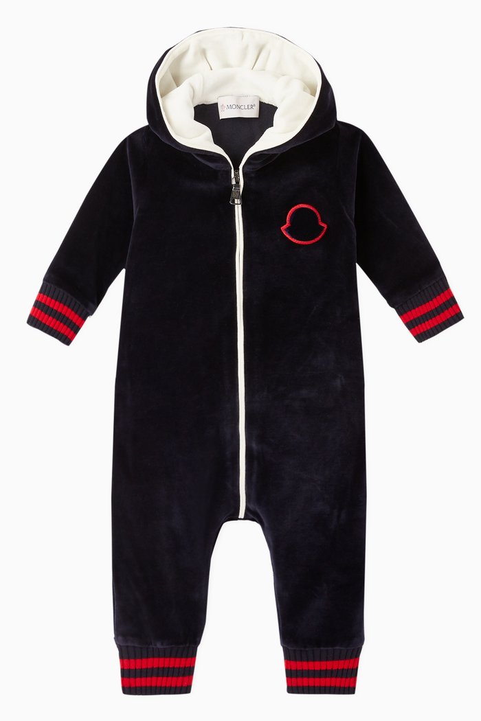 

Chenille Hooded Romper, Blue