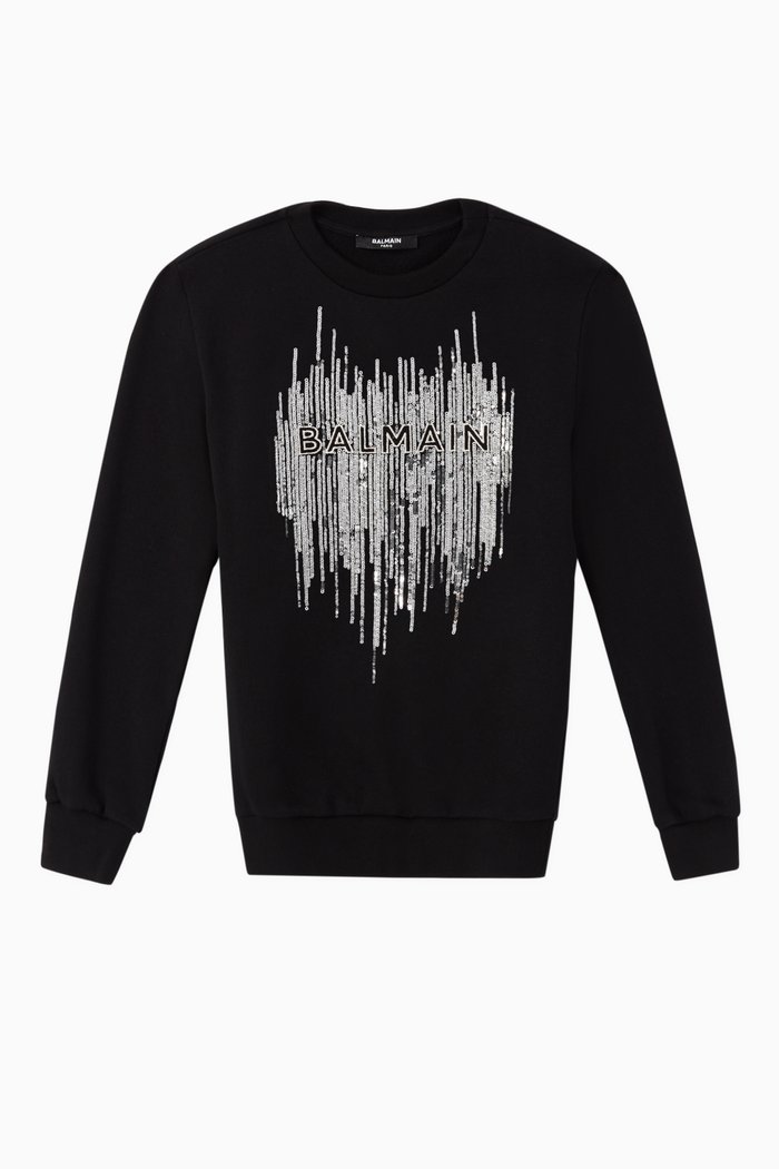 

Shiny Heart Logo Cotton Sweatshirt, Black