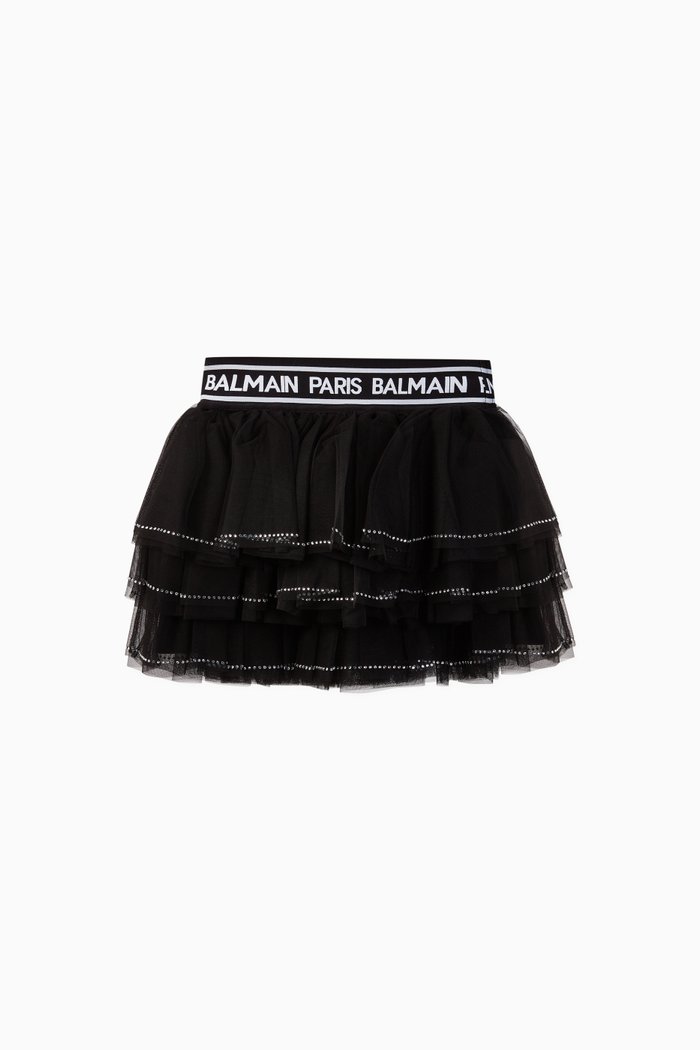 

Logo Rhinestone Tulle Skirt, Black