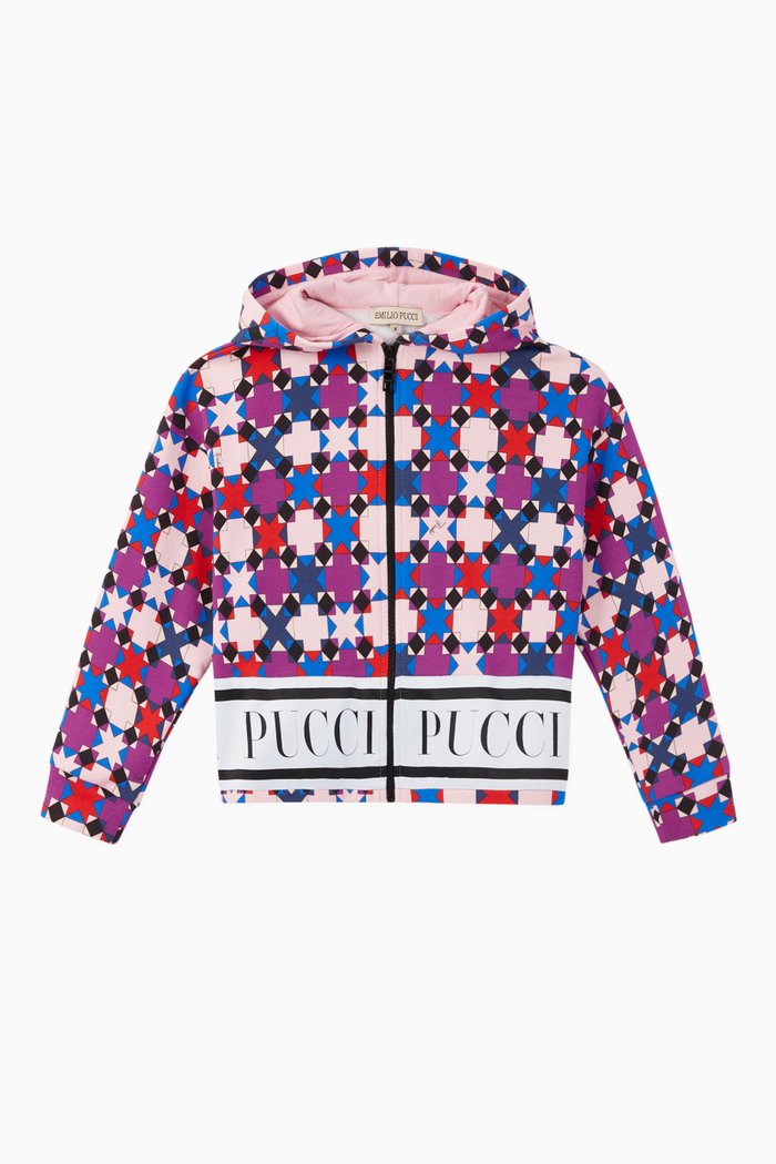 

Geometric Print Logo Hoodie, Pink