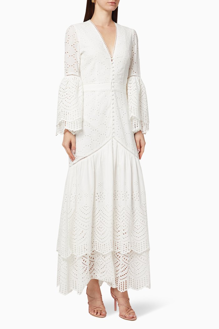 

Lua Cotton Broderie Gown, White