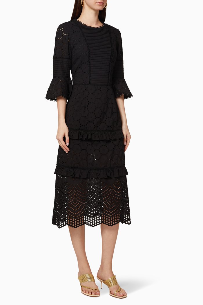 

Lua Cotton Broderie Midi Dress, Black
