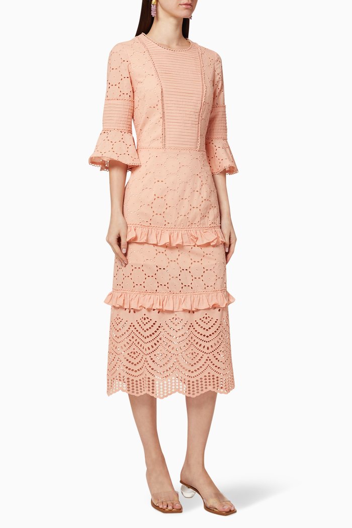 

Lua Cotton Broderie Midi Dress, Pink