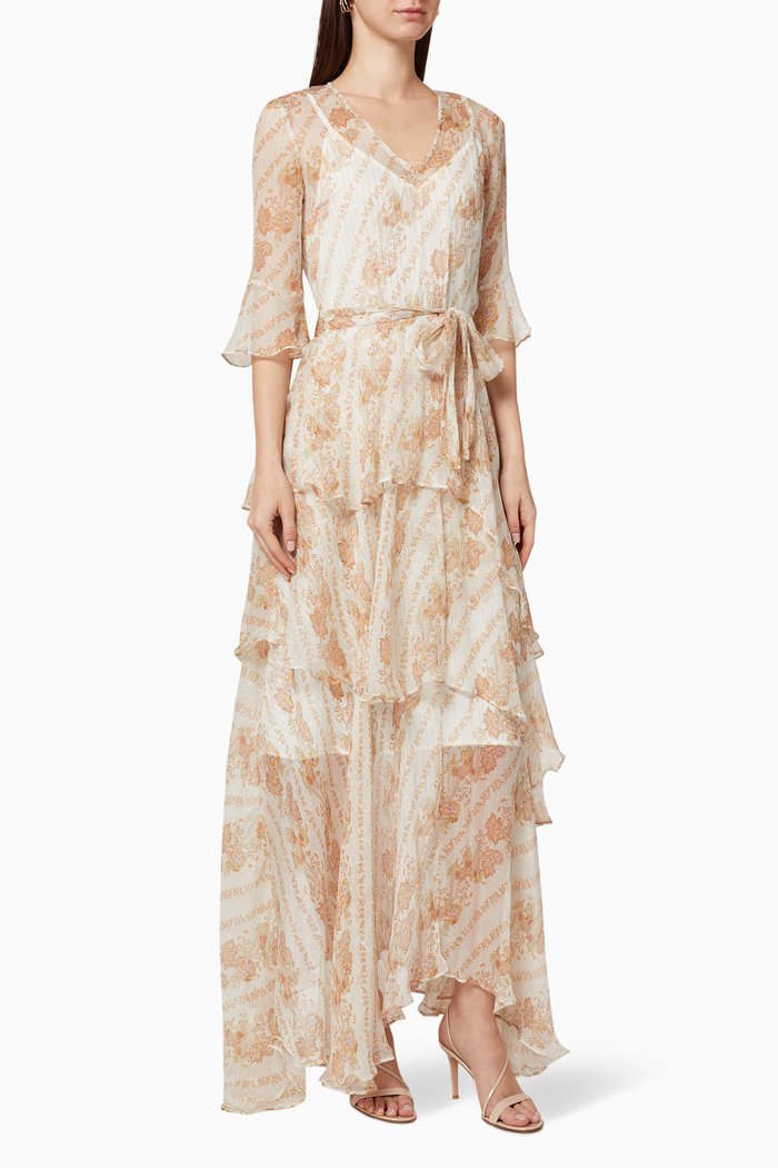 

Celestia Printed Belted Dress, White