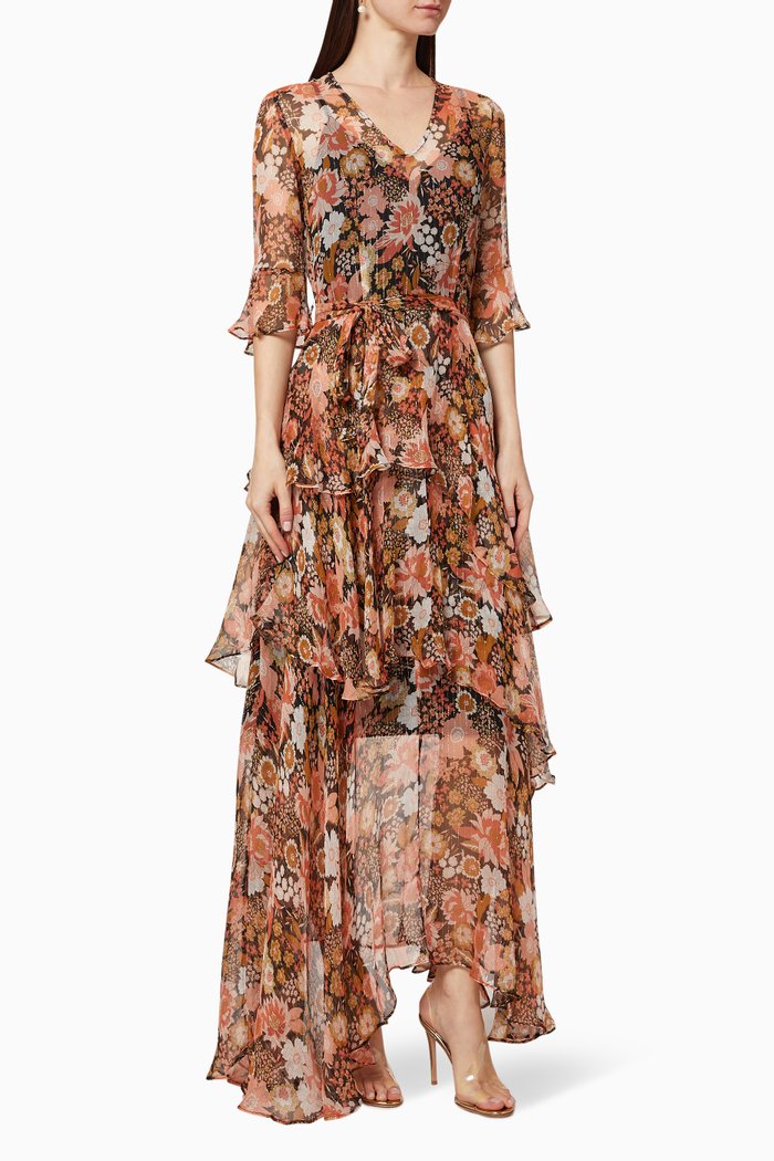 

Celestia Printed Belted Dress, Brown
