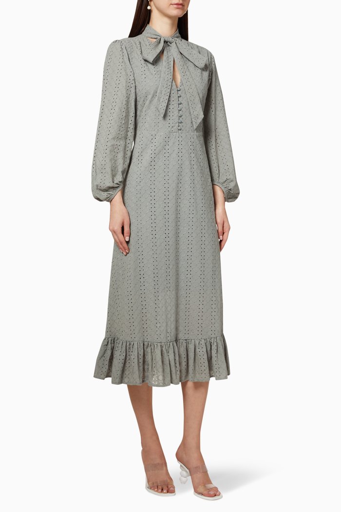 

Bronwyn Cotton Broderie Midi Dress, Green