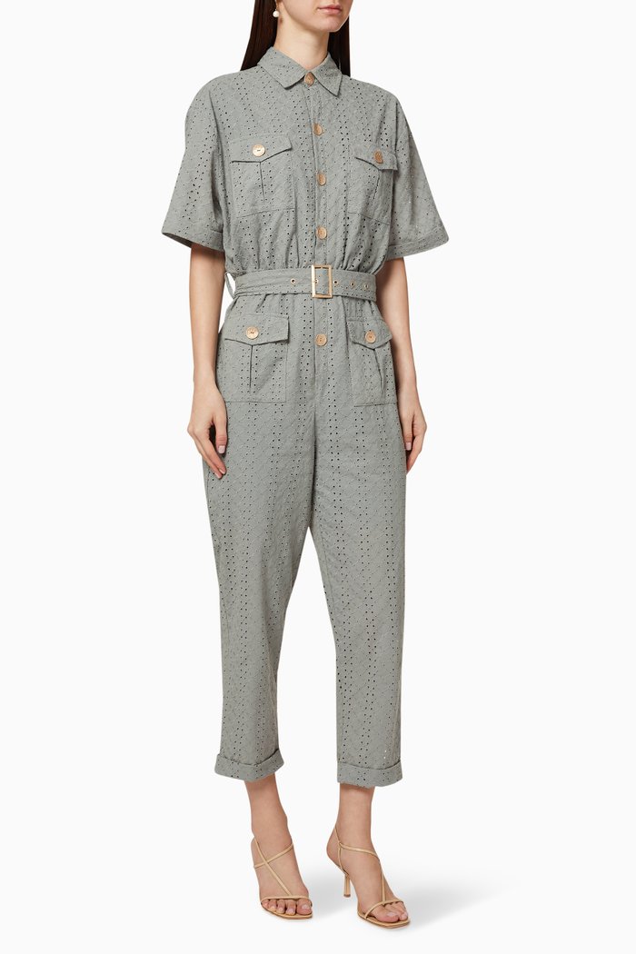 

Bronwyn Cotton Broderie Boilersuit, Green