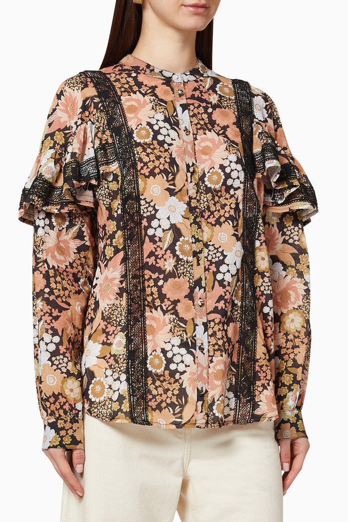 

Jessa Ruffle Cotton Blouse, Black
