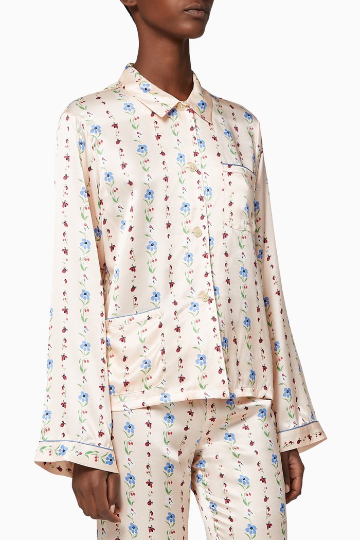 

Ruthie Lanie Bug Stripe Silk Top, Pink