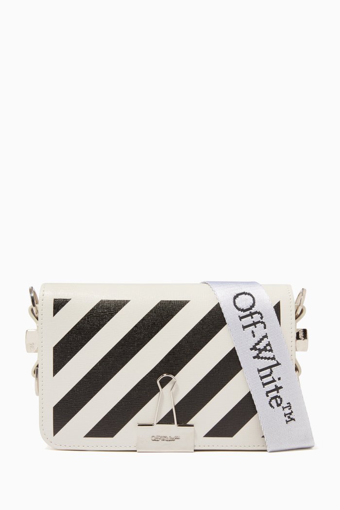 Mini Diagonal Stripe Flap Bag in Leather, White