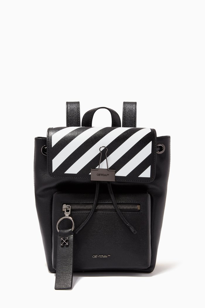 

Diagonal Stripe Backpack in Leather, Black